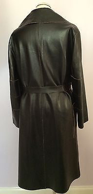 BROWNS DARK BROWN FAUX LEATHER BELTED COAT SIZE 12 - Whispers Dress Agency - Womens Coats & Jackets - 3