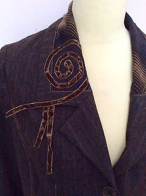Imprevu Design Brown Wool Blend Pinstripe Velvet Trim Jacket Size 14 - Whispers Dress Agency - Womens Coats & Jackets - 2