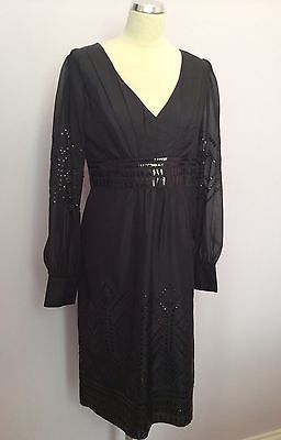 Brand New Monsoon Black Sequinned Long Sleeve Silk Dress Size 12 - Whispers Dress Agency - Womens Eveningwear - 1
