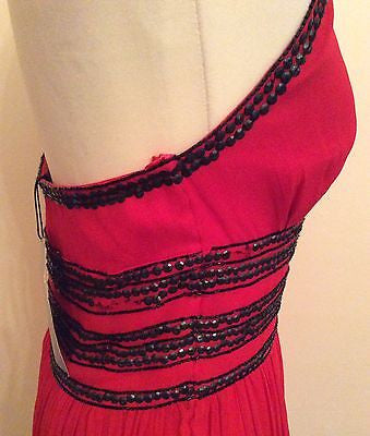 Brand New Marcelane Red & Black Bead & Sequinned Silk Halterneck Dress Size 12 - Whispers Dress Agency - Womens Eveningwear - 4