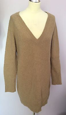 LK Bennett Light Brown Lambswool & Angora Blend Long V Neck Jumper Size M - Whispers Dress Agency - Womens Knitwear - 1