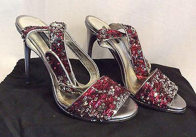Dolce & Gabbana Red & Silver Sequinned Strappy Heel Sandals Size 6/39 - Whispers Dress Agency - Sold - 1