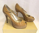 Dolce & Gabbana Camel Patent Leather Peeptoe Heels Size 5.5/38.5 - Whispers Dress Agency - Womens Heels - 3