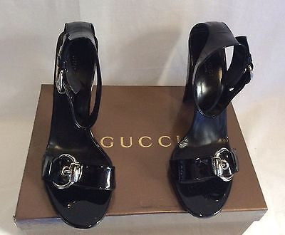 Gucci Black Patent Buckle Trim Strap Heeled Sandals Size 7/40.5 - Whispers Dress Agency - Sold - 3