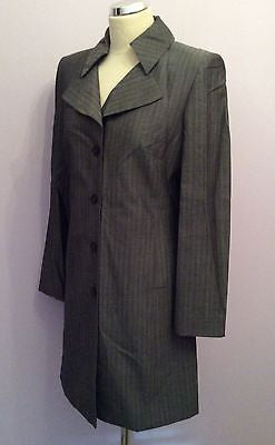 Smart Betty Barclay Grey Pinstripe Long Jacket Size 12 - Whispers Dress Agency - Womens Coats & Jackets - 1