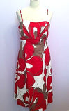 Coast Red, White & Beige Floral Print Strappy / Strapless Dress Size 14 - Whispers Dress Agency - Womens Special Occasion - 2