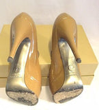 Dolce & Gabbana Camel Patent Leather Peeptoe Heels Size 5.5/38.5 - Whispers Dress Agency - Womens Heels - 6