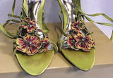 Karen Millen Lime Green Satin Jewelled Flower Trim Tie Leg Sandals Size 7/40 - Whispers Dress Agency - Womens Occasion & Evening Shoes - 2