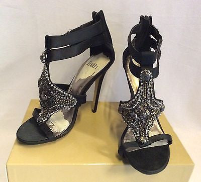 Faith Black Satin Bead & Jewel T Bar Ankle Strap Heels Size 6/39 - Whispers Dress Agency - Womens Heels - 1