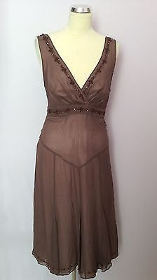 Ted Baker Brown Silk Beaded Dress Size 3 UK 12 - Whispers Dress Agency - Sold - 1