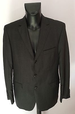 Smart Hugo Boss Dark Grey & Brown Pinstripe Wool Suit Jacket Size 50 UK 40 - Whispers Dress Agency - Mens Suits & Tailoring - 1