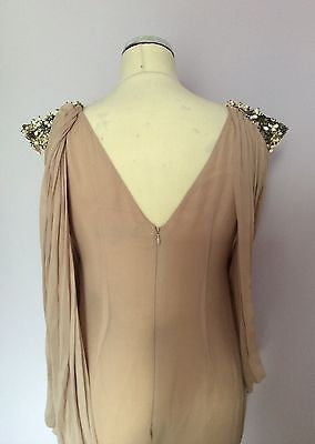 FRENCH CONNECTION NUDE BEADED & SEQUIN TRIM DRAPED SILK TOP SIZE 12 - Whispers Dress Agency - Womens Tops - 5