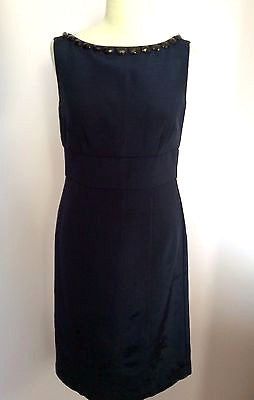 Laura Ashley Dark Blue Jewel Trim Scoop Neck Pencil Dress Size 10 - Whispers Dress Agency - Womens Dresses - 1