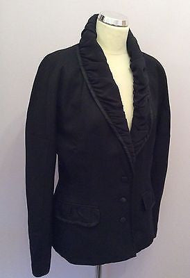 Cojana Black Pleated Satin Edge Trim Collar Wool Jacket Size 14 - Whispers Dress Agency - Womens Coats & Jackets - 1