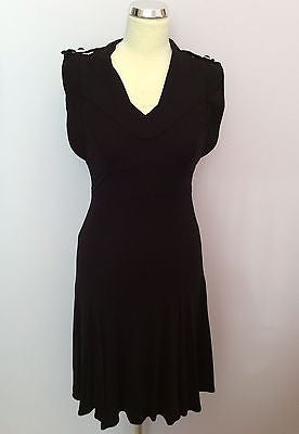 Karen Millen Black Buckle Trim Shoulder V Neck Dress Size 10 - Whispers Dress Agency - Womens Dresses - 1
