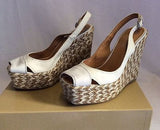 Sergio Rossi Ivory/Beige Canvas & Leather Wedge Heel Peeptoe Sandals Size 3/36 - Whispers Dress Agency - Womens Wedges - 4