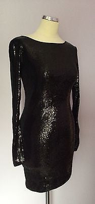 Brand New Warehouse Black Long Sleeved Sequinned Bodycon Dress Size 8 - Whispers Dress Agency - Womens Eveningwear - 1