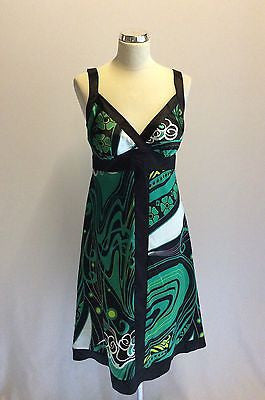 Star By Julien Macdonald Black & Green Print Satin Dress Size 10 - Whispers Dress Agency - Womens Dresses - 1
