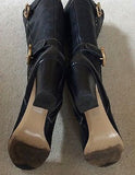 Fiona Mcguinness Black Leather Buckle Trims Heeled Knee High Boots Size 7/40 - Whispers Dress Agency - Womens Boots - 5