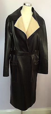 BROWNS DARK BROWN FAUX LEATHER BELTED COAT SIZE 12 - Whispers Dress Agency - Womens Coats & Jackets - 1
