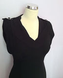 Karen Millen Black Buckle Trim Shoulder V Neck Dress Size 10 - Whispers Dress Agency - Womens Dresses - 2