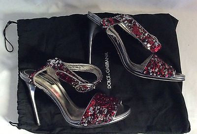 Dolce & Gabbana Red & Silver Sequinned Strappy Heel Sandals Size 6/39 - Whispers Dress Agency - Sold - 4