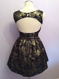Rare London Black & Gold Metalic Print Party / Prom Dress Size 8 - Whispers Dress Agency - Womens Eveningwear - 2