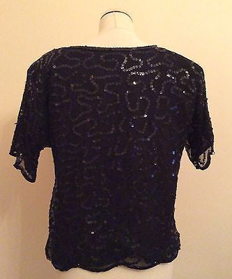 Razzle Dazzle Black & Gold Bead & Sequin Trim Silk Top Size 12 - Whispers Dress Agency - Womens Tops - 2