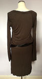 Brand New Naf Naf Brown Scoop Neck Belted Jersey Dress Size M - Whispers Dress Agency - Womens Dresses - 2