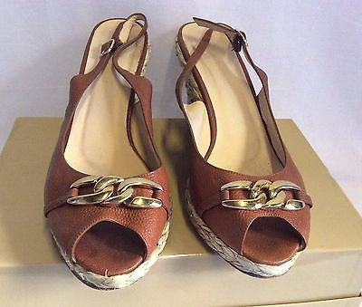 LK Bennett Tan Brown Leather Wedge Heel Peeptoe Sandals Size 7.5/ 41 - Whispers Dress Agency - Sold - 2