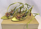 Karen Millen Lime Green Satin Jewelled Flower Trim Tie Leg Sandals Size 7/40 - Whispers Dress Agency - Womens Occasion & Evening Shoes - 3