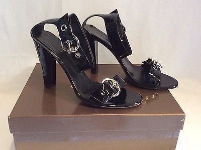 Gucci Black Patent Buckle Trim Strap Heeled Sandals Size 7/40.5 - Whispers Dress Agency - Sold - 2