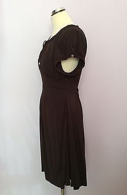 Karen Millen Dark Brown Scoop Neck Tie Cap Sleeve Dress Size 10 - Whispers Dress Agency - Womens Dresses - 3