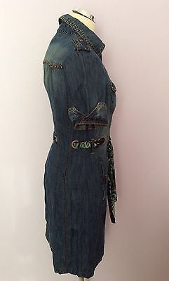 Karen Millen Blue Denim Scarf Silk Tie Waist Dress Size 8 - Whispers Dress Agency - Sold - 2