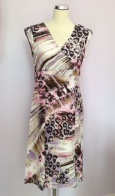 Betty Barclay Pink, Lilac White & Brown Print Linen Dress Size 12 - Whispers Dress Agency - Womens Dresses - 1