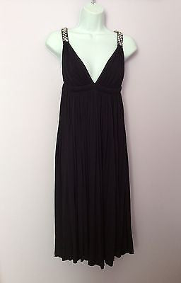 Amanda Wakeley Black Diamante Straps Pleated Cocktail Dress Size 8 - Whispers Dress Agency - Womens Eveningwear - 1