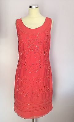 Brand New Per Una Speziale Coral Pink Beaded Cotton Dress Size 12 - Whispers Dress Agency - Womens Dresses - 1