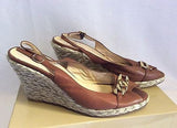 LK Bennett Tan Brown Leather Wedge Heel Peeptoe Sandals Size 7.5/ 41 - Whispers Dress Agency - Sold - 3