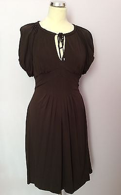 Karen Millen Dark Brown Scoop Neck Tie Cap Sleeve Dress Size 10 - Whispers Dress Agency - Womens Dresses - 1
