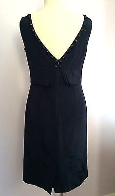 Laura Ashley Dark Blue Jewel Trim Scoop Neck Pencil Dress Size 10 - Whispers Dress Agency - Womens Dresses - 2