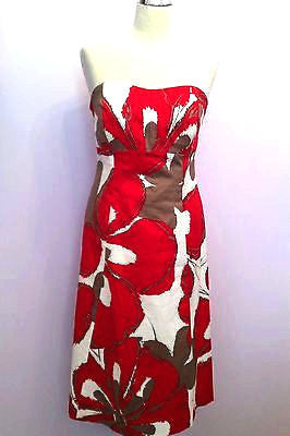 Coast Red, White & Beige Floral Print Strappy / Strapless Dress Size 14 - Whispers Dress Agency - Womens Special Occasion - 1