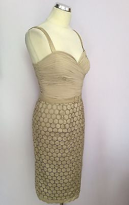 Frank Usher Pale Gold / Beige Silk Pencil Dress Size 12 - Whispers Dress Agency - Sold - 2