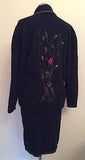 Vintage Bruna Cavvalini Black Knit Wool Jewel Trim Cardigan & Skirt Suit Size M - Whispers Dress Agency - Womens Vintage - 2