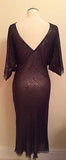 Beautiful Brown Sequinned V Neckline Silk Dress Size 12 - Whispers Dress Agency - Womens Eveningwear - 3