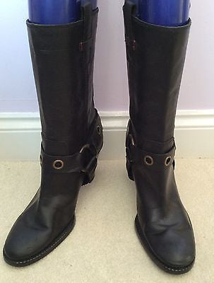 Tommy Hilfiger Black Leather Calf Length Boots Size Us 9.5/ Uk 7 - Whispers Dress Agency - Womens Boots - 1