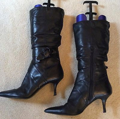 Office Black Leather Calf Length Boots Size 6/39 - Whispers Dress Agency - Womens Boots - 1