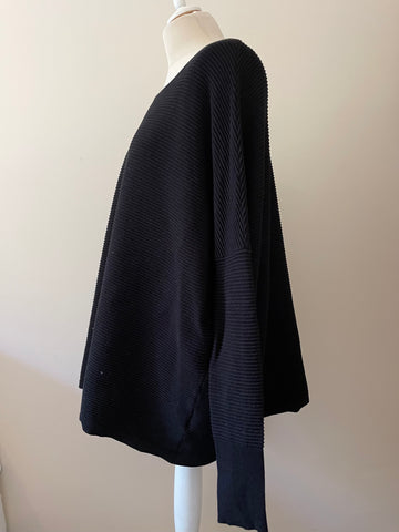GESTUZ BLACK RIB KNIT OVERSIZE BATWING SLEEVE JUMPER ONE SIZE