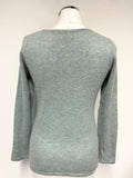 PURE COLLECTION DUCK EGG & RED HEART TRIM CASHMERE JUMPER SIZE 10