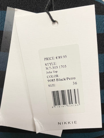 BRAND NEW NIKKIE JOLIE BLACK & PETRO (DARK GREEN) SKINNY RIB TOP SIZE 36