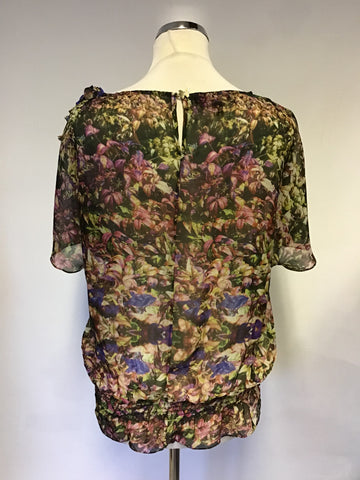 TED BAKER FLORAL PRINT SCOOP NECK SHORT SLEEVE TOP SIZE 4 UK 14